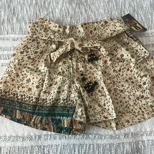 NWT Elastic Waist Junglee Billee Boho Shorts with Beaded Tie